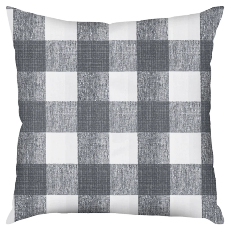 Gray Buffalo Check Outdoor Pillow, 22 in.