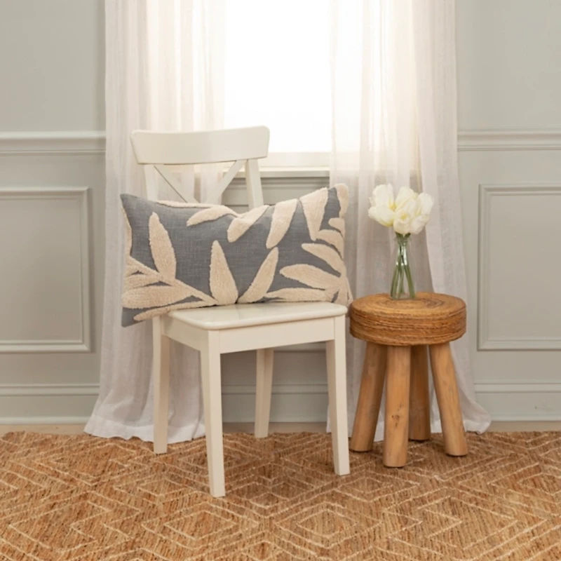 Gray Palm Lumbar Pillow