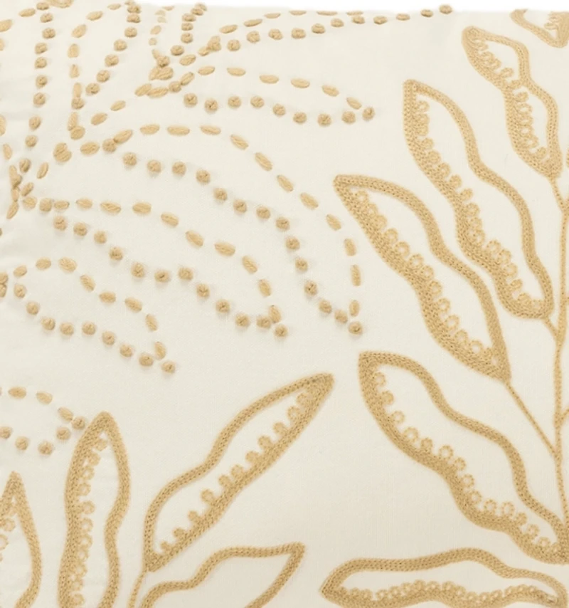Neutral Embroidered Botanical Lumbar Pillow