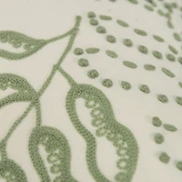 Green Embroidered Botanical Lumbar Pillow