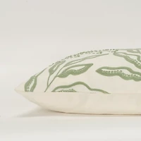 Green Embroidered Botanical Lumbar Pillow