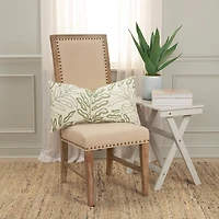 Green Embroidered Botanical Lumbar Pillow