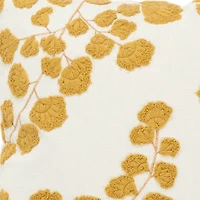 Mustard Yellow Embroidered Floral Throw Pillow