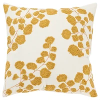 Mustard Yellow Embroidered Floral Throw Pillow