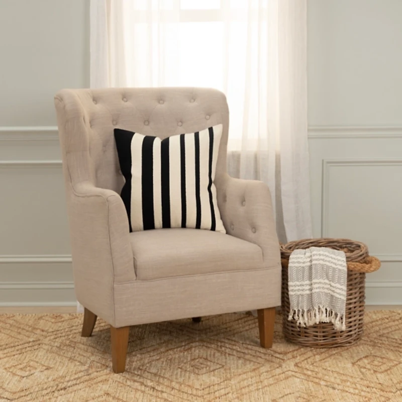 Black Asymmetrical Linear Throw Pillow