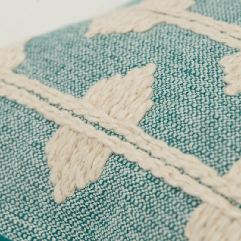Teal Heathered Embroidered Diamond Throw Pillow