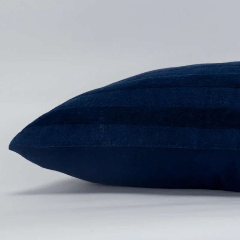 Navy Blue Velvet Abstract Stripe Lumbar Pillow