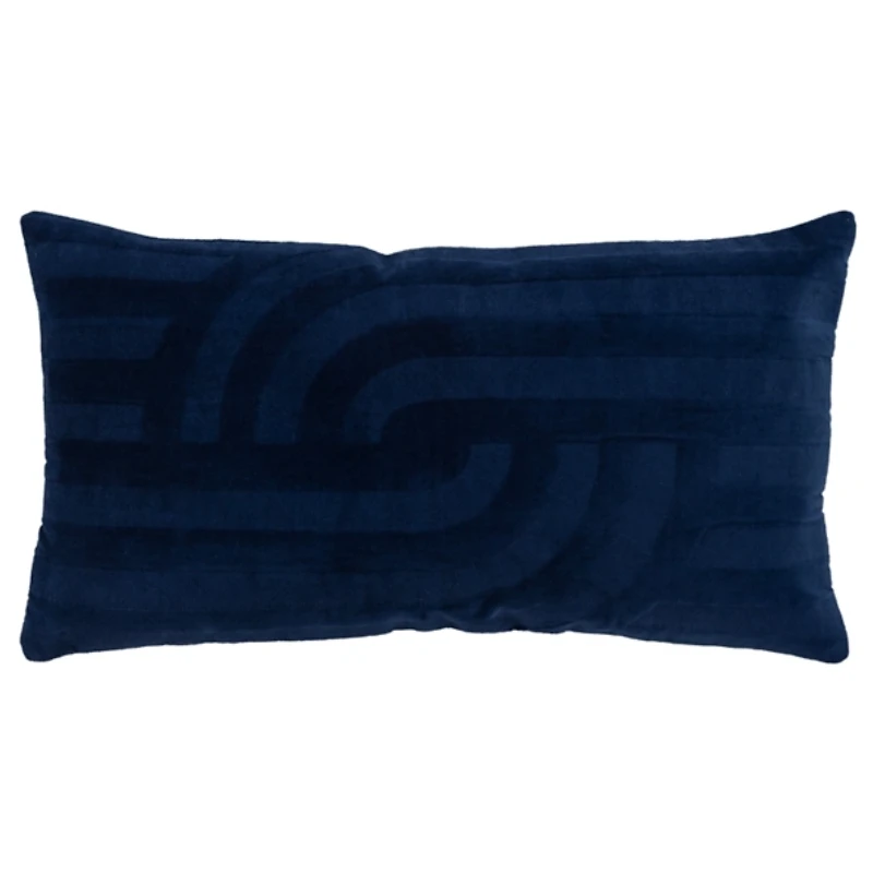 Navy Blue Velvet Abstract Stripe Lumbar Pillow