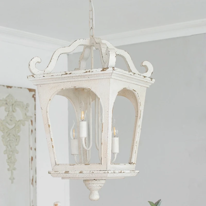 Distressed White Carriage Pendant Light