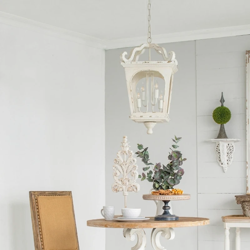 Distressed White Carriage Pendant Light