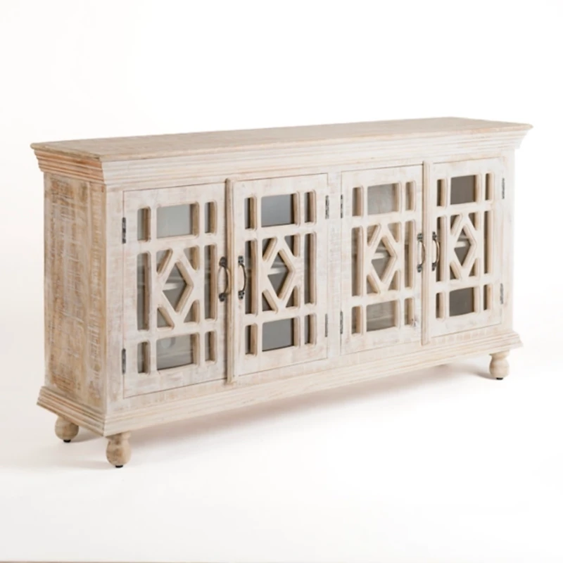 Whitewashed Carri Glass Door Cabinet