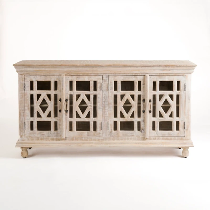 Whitewashed Carri Glass Door Cabinet