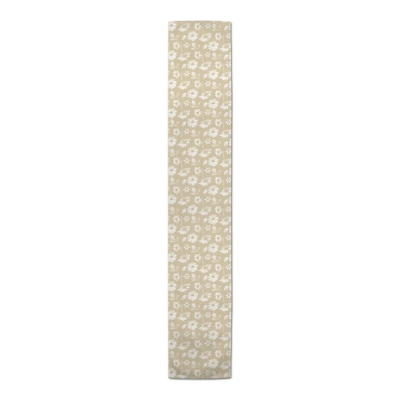 Tan and White Wildflower Table Runner, 90 in.