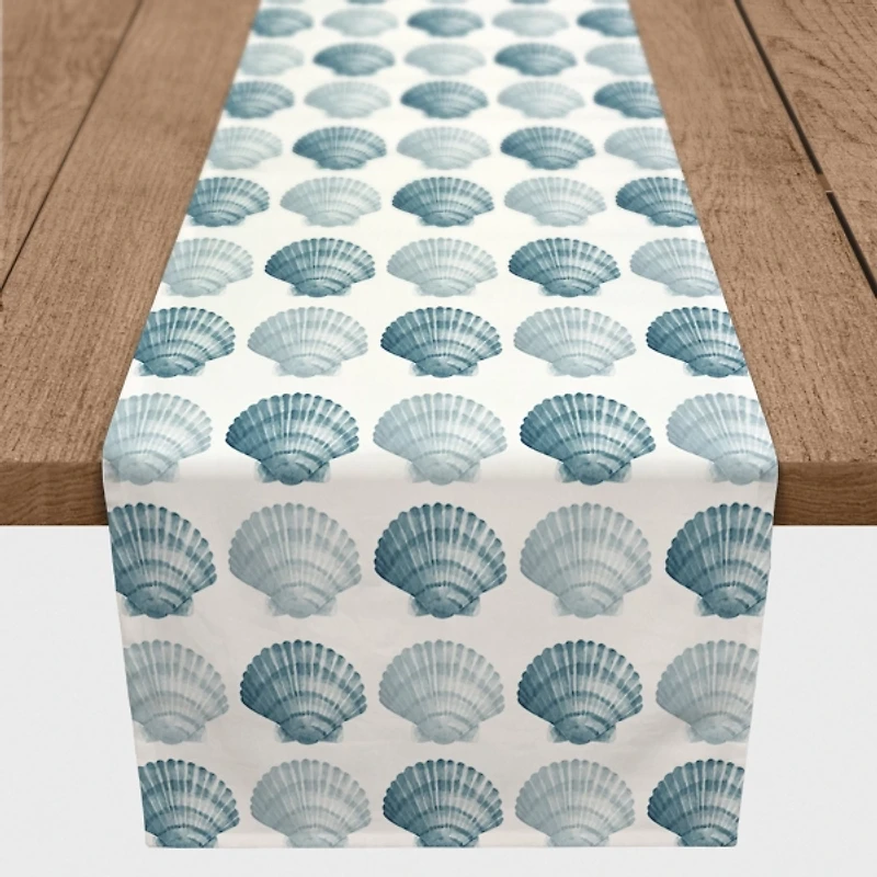 Blue Scallop Seashells Table Runner, 90 in.