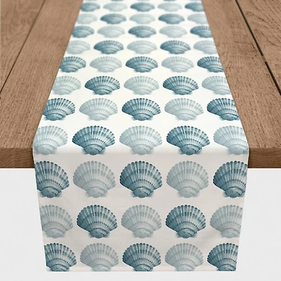 Blue Scallop Seashells Table Runner, 90 in.