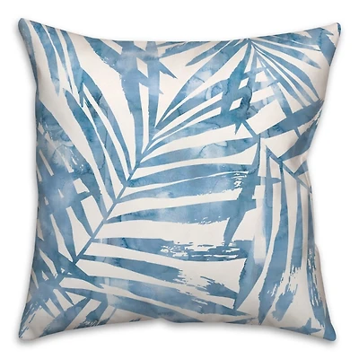 Blue Watercolor Leaf Outdoor Throw Pillow