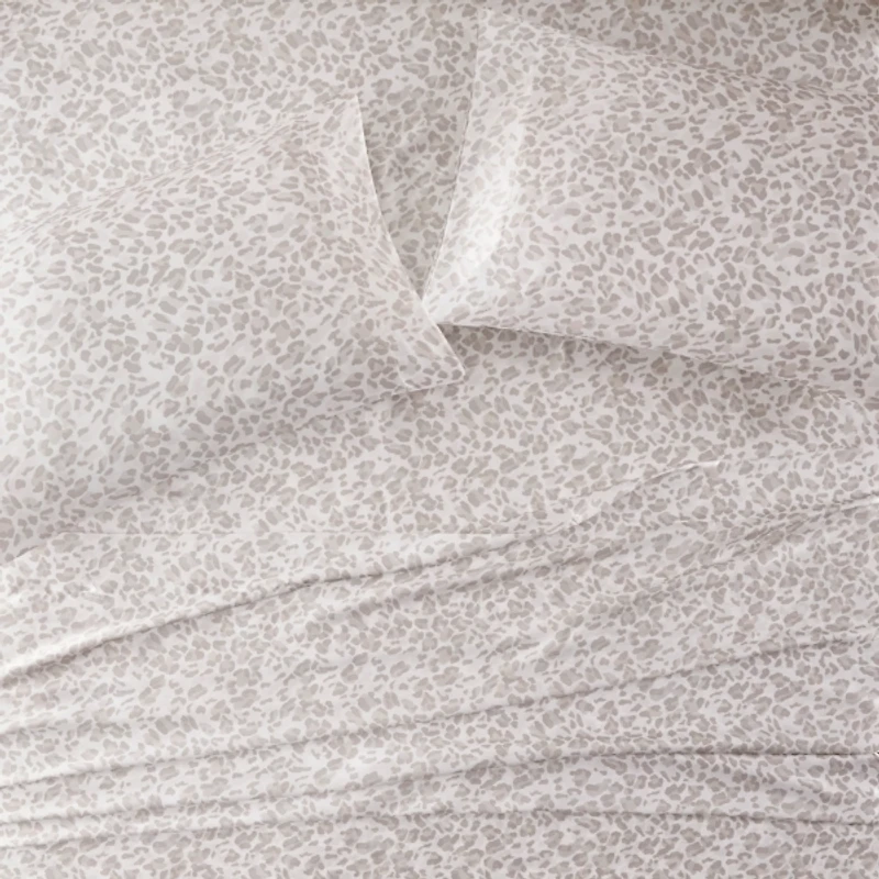 Taupe Leopard Print Satin 3-pc. Twin Sheet Set