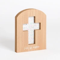 Floral He is Risen Cross Easter Tabletop Sign