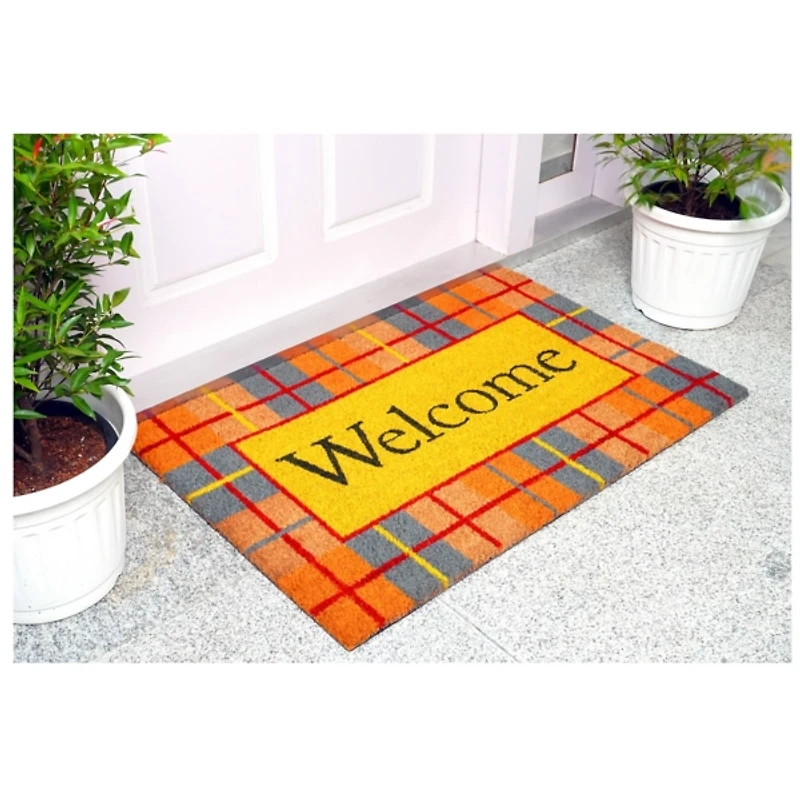 Plaid Welcome Fall Coir Doormat