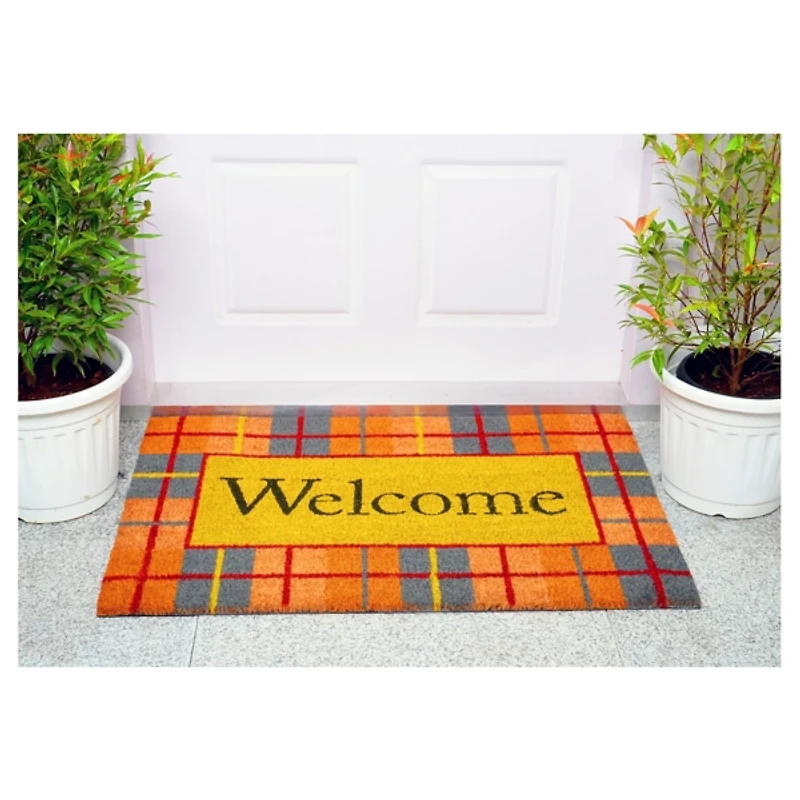 Plaid Welcome Fall Coir Doormat
