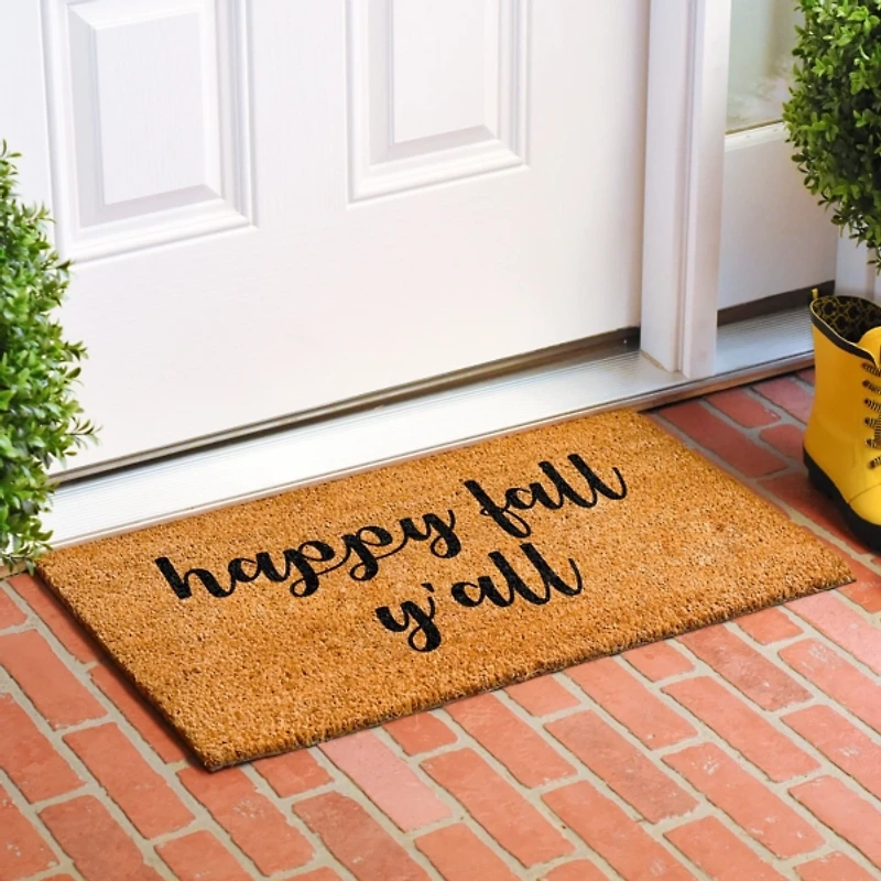 Cursive Happy Fall Y'all Coir Doormat, 24x36