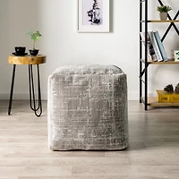 Neutral Distressed Geo Ultra-Soft Pouf