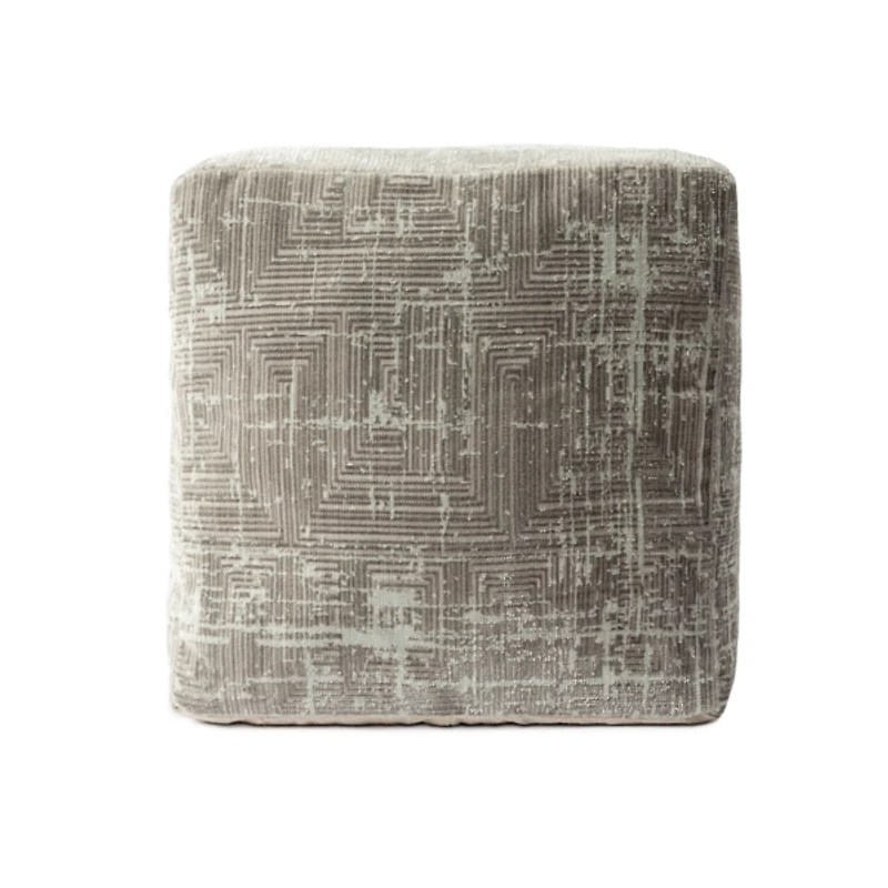Neutral Distressed Geo Ultra-Soft Pouf
