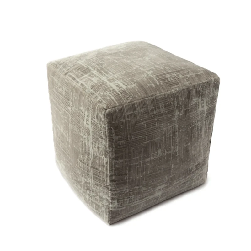 Neutral Distressed Geo Ultra-Soft Pouf