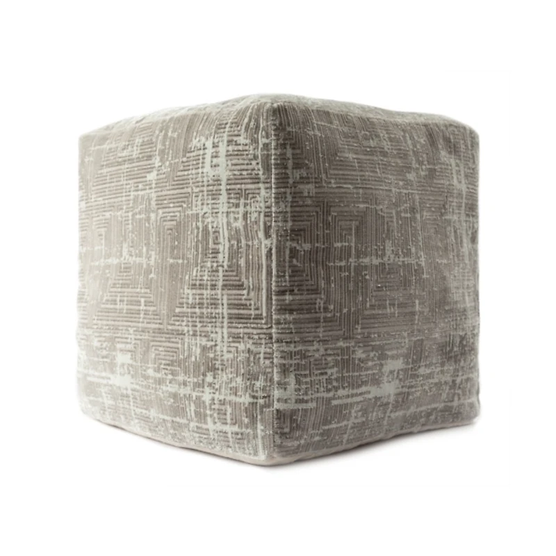 Neutral Distressed Geo Ultra-Soft Pouf