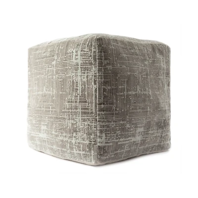 Neutral Distressed Geo Ultra-Soft Pouf