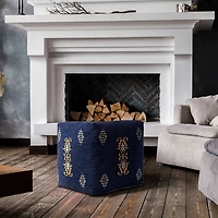 Navy Turkish Motifs Ultra-Soft Pouf