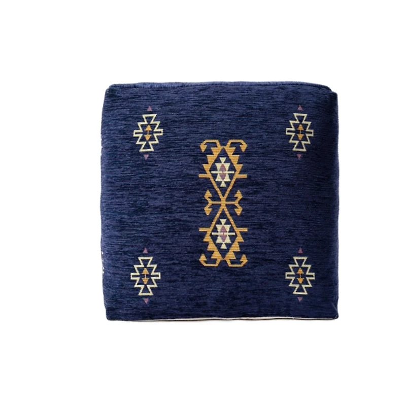 Navy Turkish Motifs Ultra-Soft Pouf