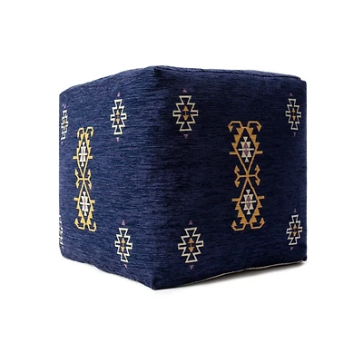 Navy Turkish Motifs Ultra-Soft Pouf