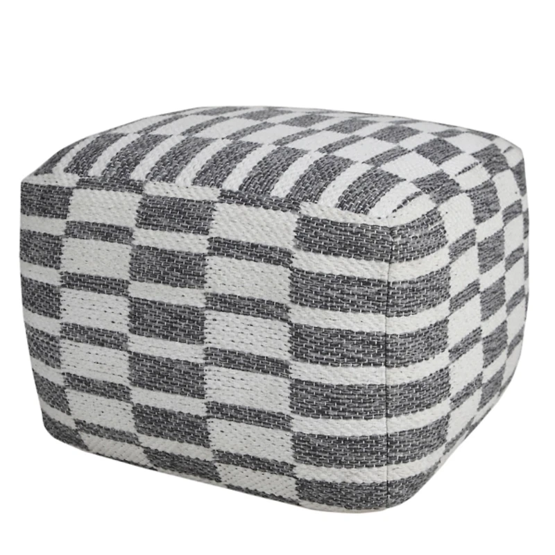Gray and White Geometric Grid Pouf