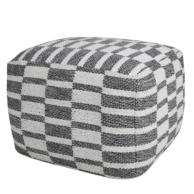 Gray and White Geometric Grid Pouf