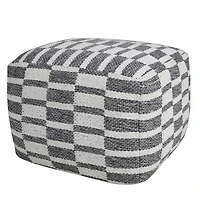 Gray and White Geometric Grid Pouf
