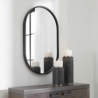 Satin Black Iron Oval Framed Wall Mirror