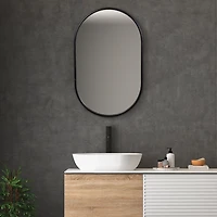 Satin Black Iron Oval Framed Wall Mirror