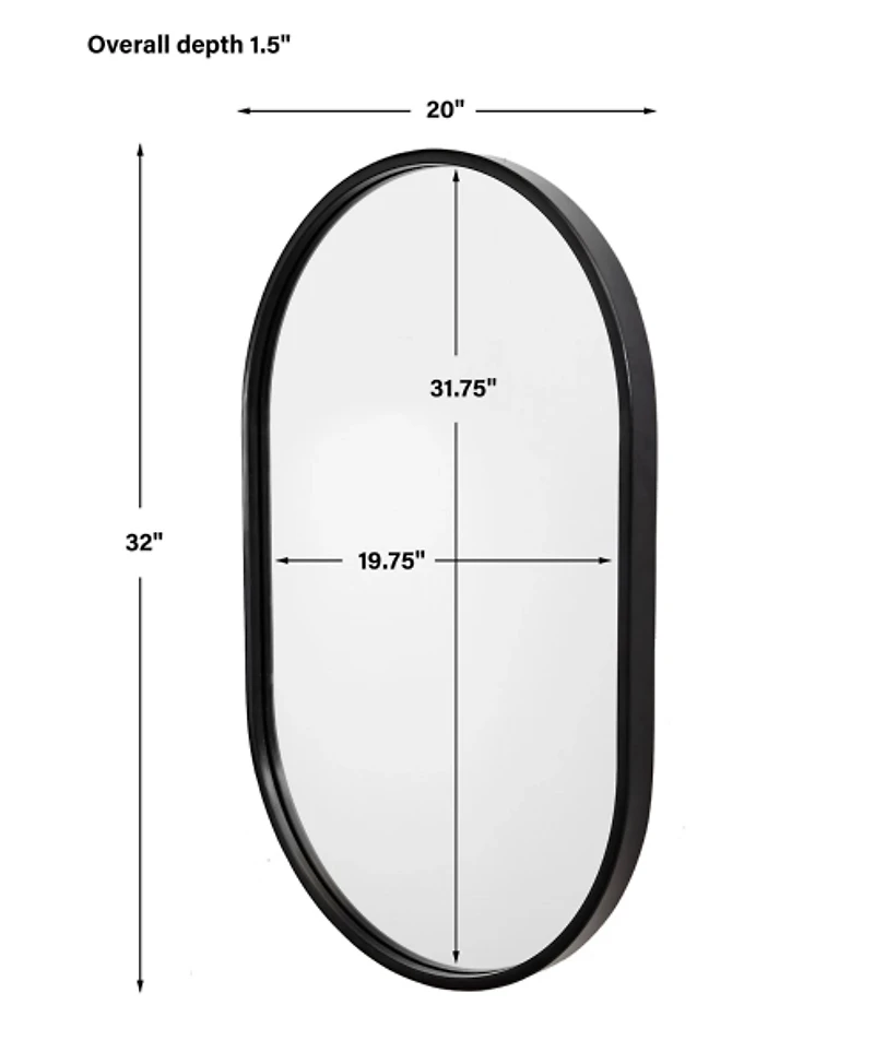Satin Black Iron Oval Framed Wall Mirror