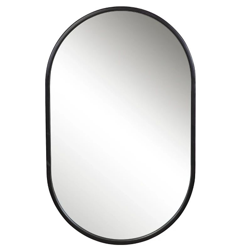 Satin Black Iron Oval Framed Wall Mirror