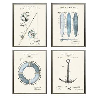 Nautical Patent Framed Art Prints, Set of 4