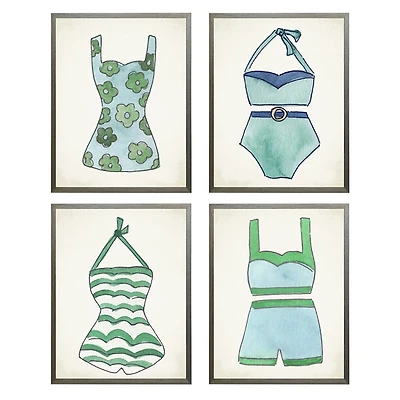 Blue and Green Vintage Swimsuits Art, Set of 4