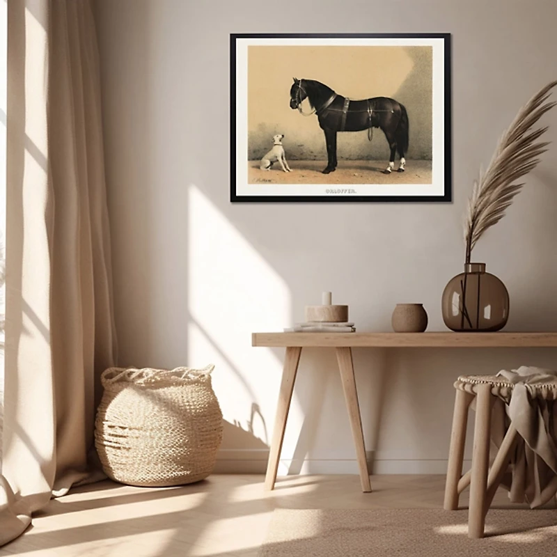 Antiqued Horse and Dog Framed Wall Art