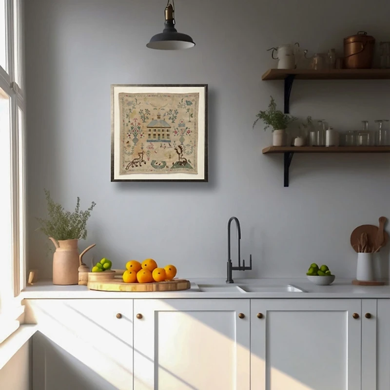 Antique Folk Sampler Framed Wall Art