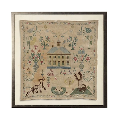 Antique Folk Sampler Framed Wall Art