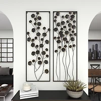 Black Metal Floral Wall Plaques, Set of 2