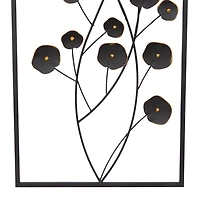 Black Metal Floral Wall Plaques, Set of 2