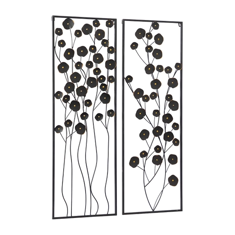 Black Metal Floral Wall Plaques, Set of 2