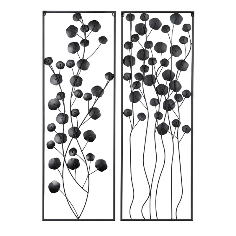 Black Metal Floral Wall Plaques, Set of 2