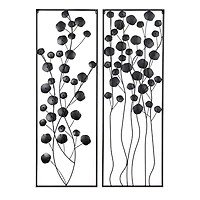 Black Metal Floral Wall Plaques, Set of 2